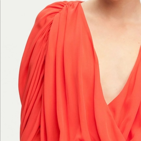 PARKER Coral Silk Gathered Plunge Dress Size - Picture 3 of 13